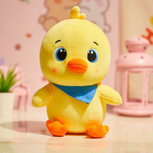 Load image into Gallery viewer, Adorable Yellow Duck Plush Toy with Blue Scarf Soft and Cuddly Stuffed