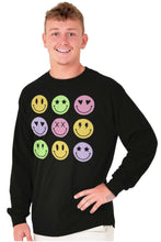 Load image into Gallery viewer, Colorful Happy Face Smile Eyes Long Sleeve TShirt Men Women Brisco Bra