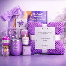 Load image into Gallery viewer, Gift Basket for Women With Lavender Spa Set, Cozy Flannel Blanket, Sel