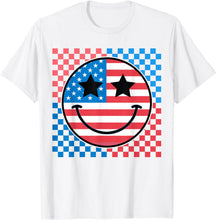 Load image into Gallery viewer, Happy 4Th Of July Groovy Smile Face Red White Blue Usa Flag T-Shirt Bi