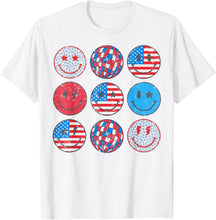 Load image into Gallery viewer, Happy 4Th Of July Groovy Smile Face Red White Blue Usa Flag T-Shirt Bi