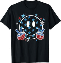 Load image into Gallery viewer, Happy 4Th Of July Groovy Smile Face Red White Blue Usa Flag T-Shirt