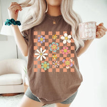 Load image into Gallery viewer, Happy Face Shirt, Flower Shirt, Retro Smile Shirt, Checkered Pattern S
