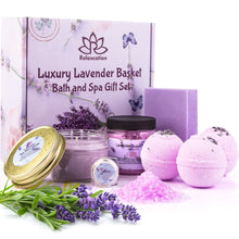 Load image into Gallery viewer, Lavender Spa Gift Set for Women Organic Home Spa Bath Basket Handmade