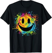 Load image into Gallery viewer, Retro Happy Face Rainbow Tie-dye Splatter – 70s Peace Smile T-Shirt