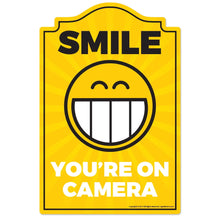 Load image into Gallery viewer, Smile You On Camera Novelty Sign | Indoor/Outdoor | Funny Home Décor