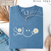 Load image into Gallery viewer, Smiley Daisy Shirt, Floral Comfort Colors Tee, Cute Emoji Flower Shirt