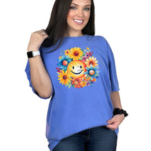 Load image into Gallery viewer, Sunflower Smiley Tee, Happy Floral Print Shirt, Cute Sun and Flowers G