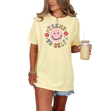 Load image into Gallery viewer, Treat Yo Self with a Happy or Smiling Face and Flowers Art, White Comf