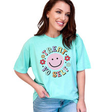 Load image into Gallery viewer, Treat Yo Self with a Happy or Smiling Face and Flowers Art, White Comf