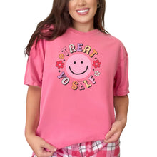 Load image into Gallery viewer, Treat Yo Self with a Happy or Smiling Face and Flowers Art, White Comf