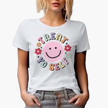 Load image into Gallery viewer, Treat Yo Self with a Happy or Smiling Face and Flowers Art Merch Gift,