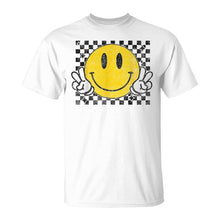 Load image into Gallery viewer, Yellow Smile Face Cute Checkered Peace Smiling Happy Face TShirt