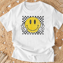 Load image into Gallery viewer, Yellow Smile Face Cute Checkered Peace Smiling Happy Face TShirt