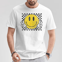 Load image into Gallery viewer, Yellow Smile Face Cute Checkered Peace Smiling Happy Face TShirt